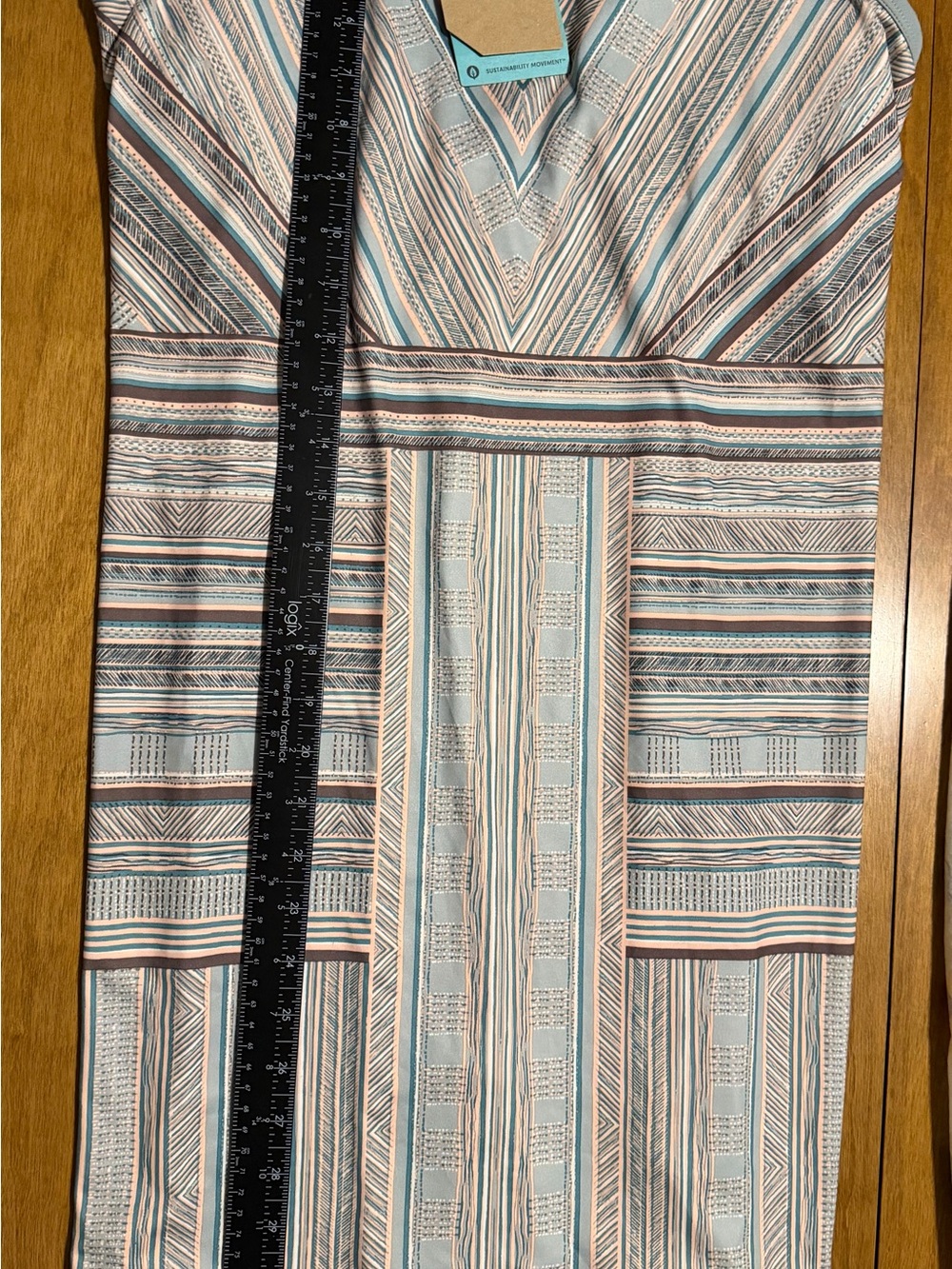 prAna Arbor Tank V-Neck Striped Dress - Blue, grey, beige geometric pattern